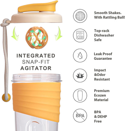 Shaker Bottle for Protein Mixes，24 Oz，Protein Shaker Bottles with Whisk Ball, Mixer Bottle, Protein Bottle,Portable Pre Workout Whey Protein Drink Shaker Cup，Yellow