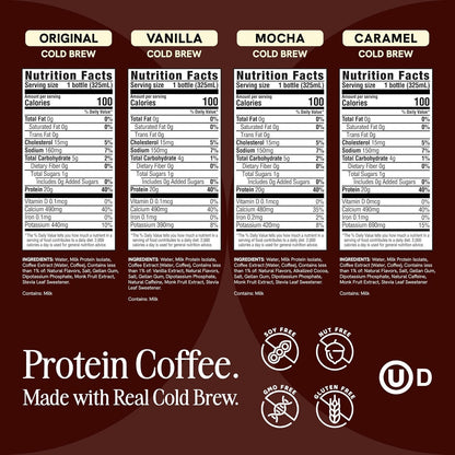 PRES Protein Coffee, Variety, High Protein, Real Cold Brew, 20G Protein, 1G Sugar, 100 Calories, Protein Snacks, No Added Sugar, Coffee, Breakfast, Protein, Kosher, Soy Free, Nut Free, Non-Gmo, Low Carb (4 Pack)